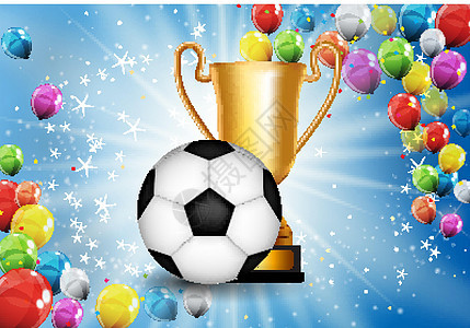 获胜者祝贺背景与金杯和足球球 它制作图案矢量绿色竞赛锦标赛仪式庆典报酬运动游戏世界成就图片