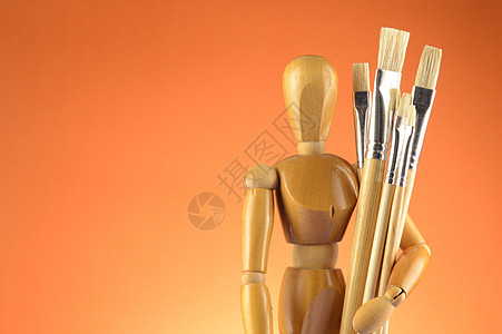 艺术家 Mannequin 绘画家冒充绘画橙子姿势数字模型娃娃创造力身体木头图片