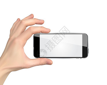 现实的手拿着手机隔离在白色背景 它制作图案矢量展示黑色女性商业女士互联网手指小路屏幕小样图片