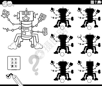 阴影游戏与卡通机器人着色书 pag填色活动教育绘画工作簿资产彩书工作染色小说图片