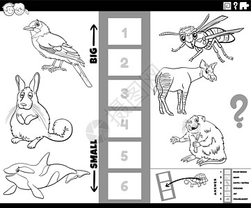 最大和最小的动物卡通游戏着色书页填色资产设计活动解决方案夹克内脏工作染色谜语图片