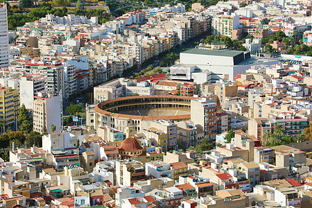 美丽的城市风景与公牛环 在西班牙阿利坎特港口地标宫殿建筑学假期晴天全景城市蓝色社区图片