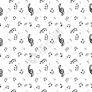 从一组音符和高音谱号的无缝模式 矢量插图低音颤声艺术旋律黑色笔记钥匙床单白色图片