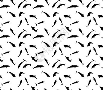 黑海豚不同种类的无缝模式(跳 飞 游泳 潜水) 矢量说明图片