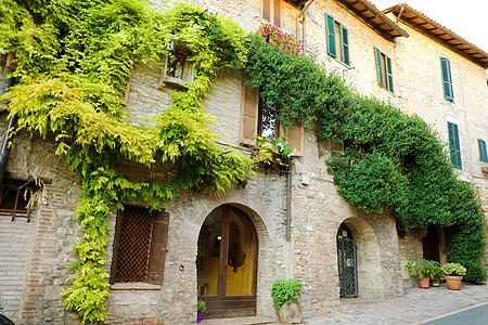 意大利古城 典型的意大利中世纪房屋位于意大利中心的老城区街道景观乡村旅行建筑学植物城市房子文化场景旅游图片
