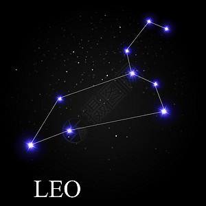 Leo Zodiac 与美丽的亮星在宇宙天空矢量 I 的背景上的签名说明图片