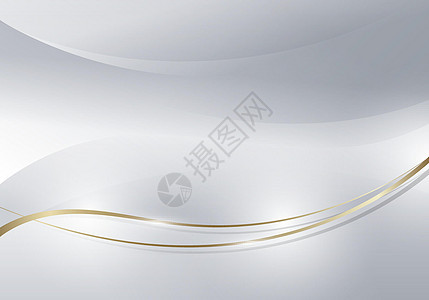 白色和灰色弯曲清洁背景豪华风格上的抽象金色发光波浪线图片