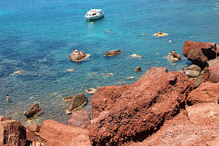 最美丽的海滩之一 在圣托里尼 希腊 红滩图片