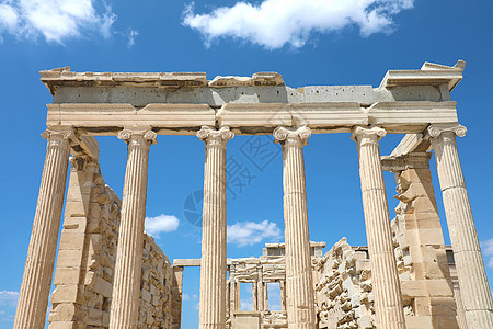 希腊雅典的夏日 希腊神庙 废墟在亚特罗波利斯(Achopolis)图片