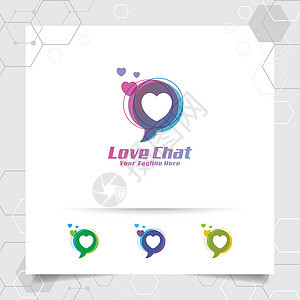 爱情聊天标志设计理念的爱情矢量和多彩风格 用于应用程序社区通信和软件的聊天徽标矢量图片