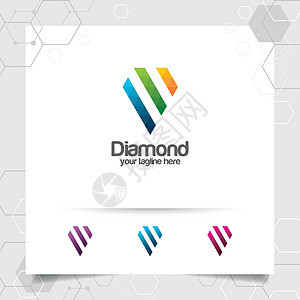 具有数字像素颜色概念的钻石珠宝标志设计矢量 抽象水晶宝石矢量图背景图片