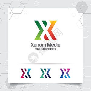 带有现代彩色像素图标的数字标志字母 X 设计矢量 用于业务软件身份数据商业速度字体科学技术互联网立方体图片