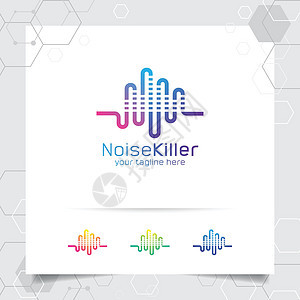 具有声波和均衡器图标概念的音乐标志设计矢量 用于录音室录音音乐家应用和技术图片