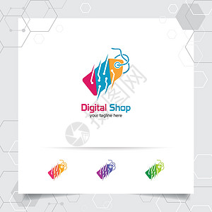 网上商店市场电子商务和网上商店的价格标签图标和数字技术符号的购物标志设计矢量概念图片