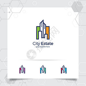 公寓图标和建筑的房地产标志设计理念 建筑承包商住宅和建筑师的财产标志矢量图片