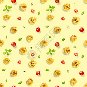 意大利面条的无缝模式 生意大利面宽面流行艺术背景 平躺 黄色隔离的意大利生巢意大利面美食烹饪图案手工饮食宏观食物营养小麦图片
