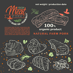 模板框架中的生肉屠夫猪肉火腿收藏鸭子熏肉绘画营养家禽菜单图片