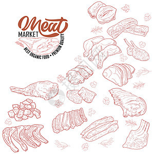 新鲜生肉雕刻设计涂鸦羊排绘画牛扒鱼片店铺羊肉收藏鸭子烹饪图片