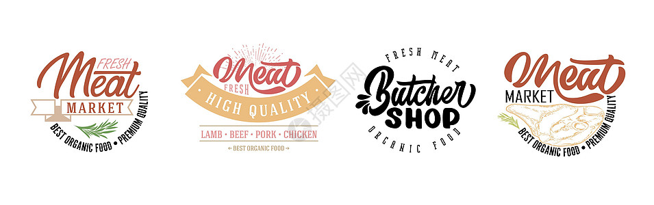 新鲜生肉雕刻设计羊肉食物店铺插图烹饪火腿牛肉菜单绘画屠夫图片