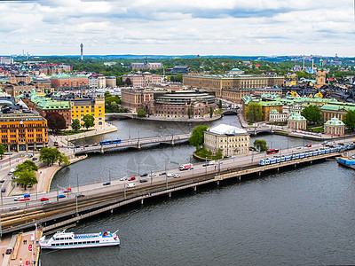 瑞典斯德哥尔摩 从塔楼市政厅观察甲板到Gamla Stan老城的极好的空中全景天线天际景观建筑天空旅游城市建筑学地标首都图片