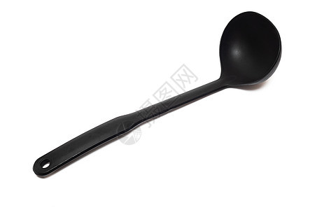 用白色背景孤立的黑色黑塑胶厨房勺子便利钢包烹饪工具器具工作餐厅厨具乐器炙烤图片