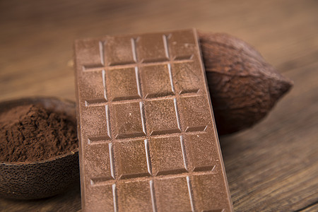 巧克力 糖果糖 可可豆和粉末诱惑食物乡村甜点桌子木头饮食可可营养地面图片
