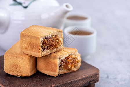 菠萝糕糕点  台湾著名的甜美甜点 配茶 特写 复制空间设计美食节日水泥蛋糕馅饼饼干馅料文化味道盘子图片