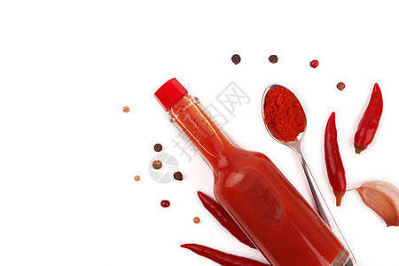 一瓶热辣酱红色胡椒食物白色美食味道调味品瓶子玻璃香料图片