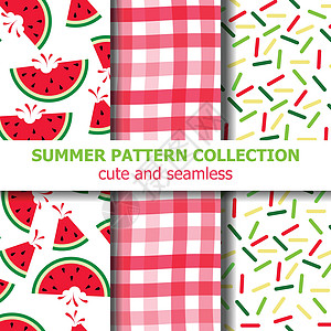 夏季图案系列 西瓜主题 夏旗横幅无缝红色西瓜片艺术打印绿色种子水果模式图片