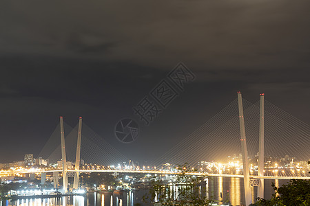 夜城风景与金桥的视线 海参维斯托克灯笼旅行建筑学建筑物夜景旅游图片