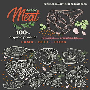 模板框架中的生肉营养家禽熏肉火鸡鱼片鸭子牛扒烹饪羊肉收藏图片