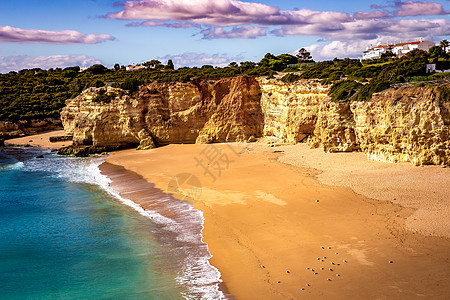 茶海葡萄牙阿尔加夫的海滩日落悬崖海岸线旅行门廊旅游海洋背景