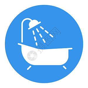 浴室矢量白色字形图标 带淋浴标志的浴缸图片