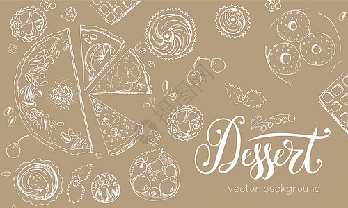 素描样式中甜点菜单的矢量设计插图馅饼绘画食堂糕点传单覆盆子餐厅软糖饭馆图片