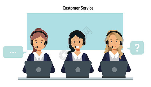客户服务角色 呼叫中心办公室的操作员戴着耳机工作 平面矢量卡通人物制作图案图片