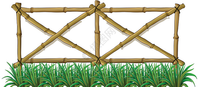 有草的竹栅栏图片