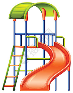 标准杆上的彩色幻灯片娱乐白色操场脚步绘画橙子绿色蓝色公园楼梯图片