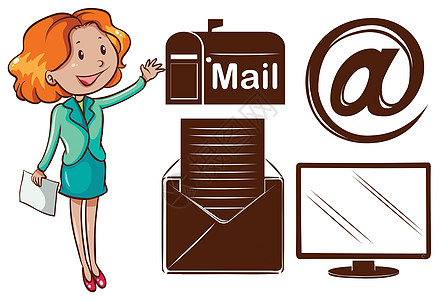 一个简单的办公室工作人员艺术品技术素描地址女士邮件电脑电子邮件邮政女性图片
