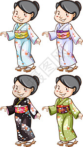 穿亚洲服装的女孩简笔画图片