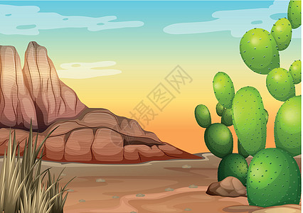 荒漠场地风景橙子植物衬套卡通片绘画沙漠日落环境图片