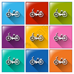 有自行车的按钮踏板艺术品艺术橙子紫色纽扣运输绘画人力双方图片
