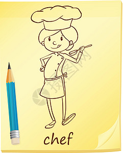 厨师长带车的记事本草图女士艺术女孩餐饮食谱写作素描食物导演设计图片