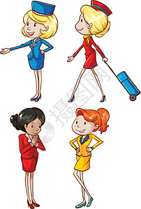空姐简笔画安全空勤婴儿车女孩们绘画草图顾客航班全体航空公司图片