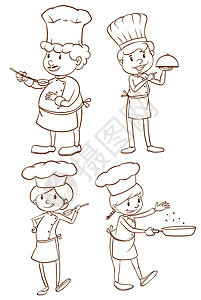 男女主厨素描女孩们烹饪男性食物围裙男孩们食谱女性艺术品图片