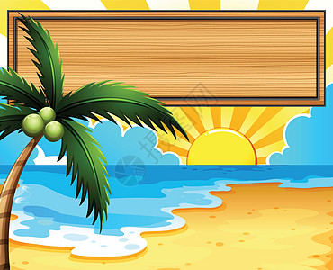海滩上的一块空招牌 上面有椰子树图片
