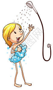 阵雨器气泡健康肥皂卫生绘画浴室打扫女孩白色活动图片