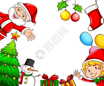 带圣诞装饰的相框胡须短袜框架成人礼物插图红色靴子雪人小精灵图片