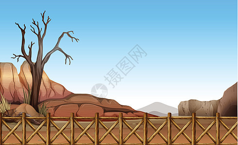 场景干旱卡通片栅栏环境沙漠单词棕色绘画蓝色海报图片