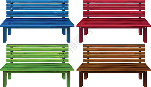 四张五颜六色的椅子木工酒吧木头家具绿色水平边缘木板双方白色图片