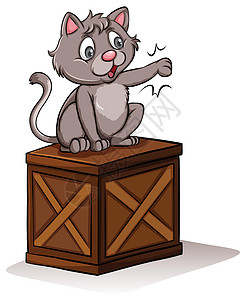 博上面的一只猫文字艺术品棕色宠物酒吧小猫木头灰色盒子舌头图片